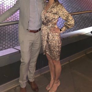 Leith Floral Ditsy Long Sleeve Satin Wrap Dress